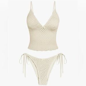 Zaful Cream Crochet Bikini Set